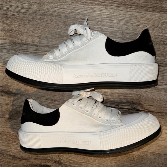 Alexander McQueen Deck Skate Plimsoll Lace-UpWhite Black Sneakers w OriginalBox